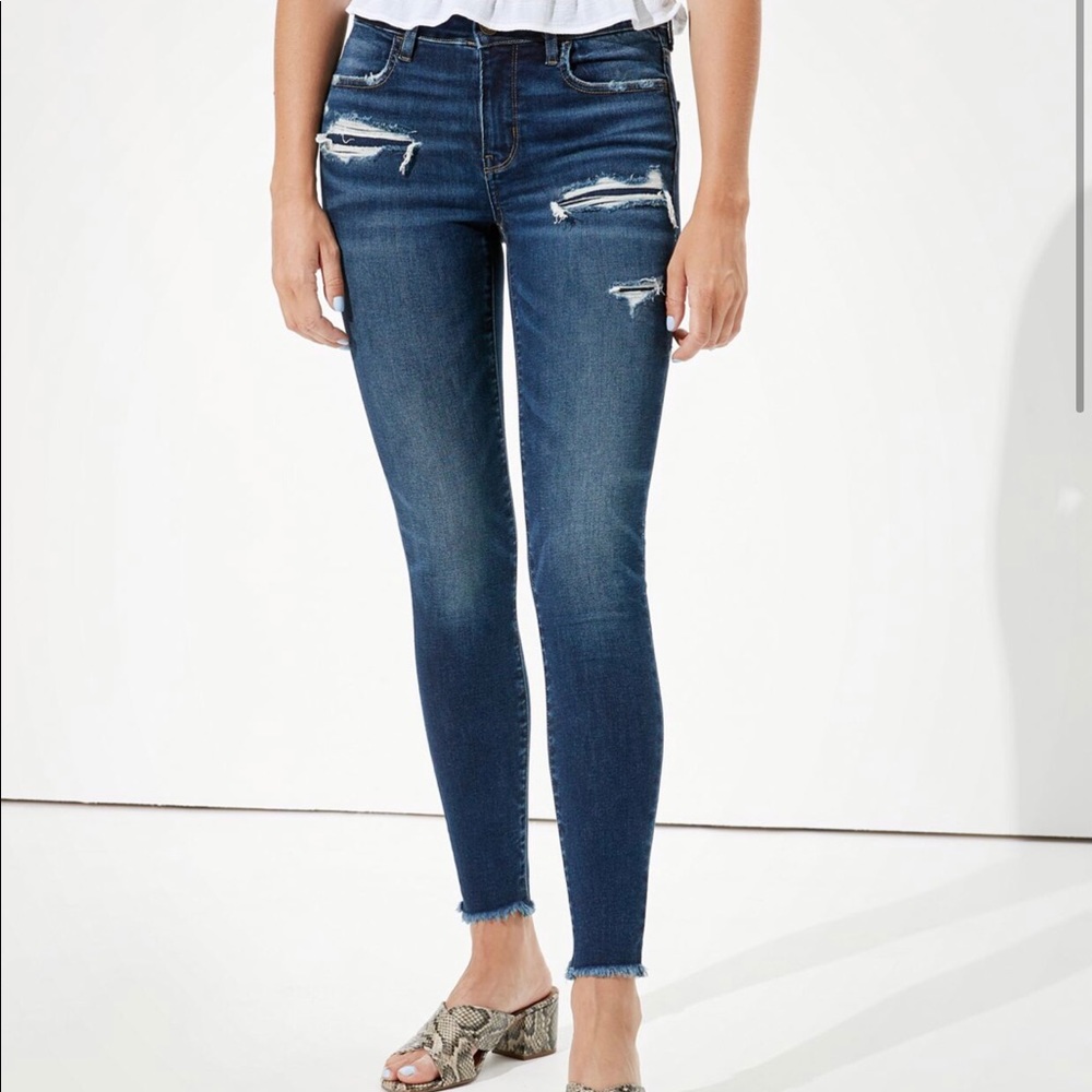 American Eagle Ripped Dark Wash Jeggings 0